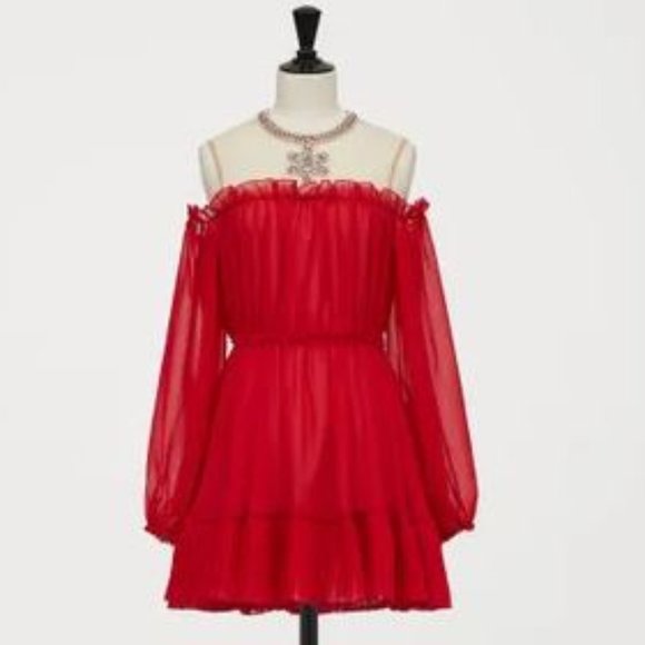 Giambattista Valli H&M Short Cold Shoulder Dress Red Size 0 EUR 32 - Picture 3 of 8